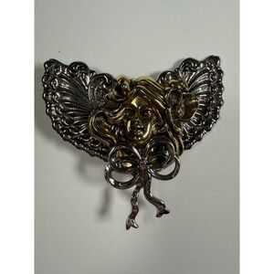 Art Nouveau Lady Brooch Large Silver 1994's Jane Davis AOL Signed 3 1/4" Costume